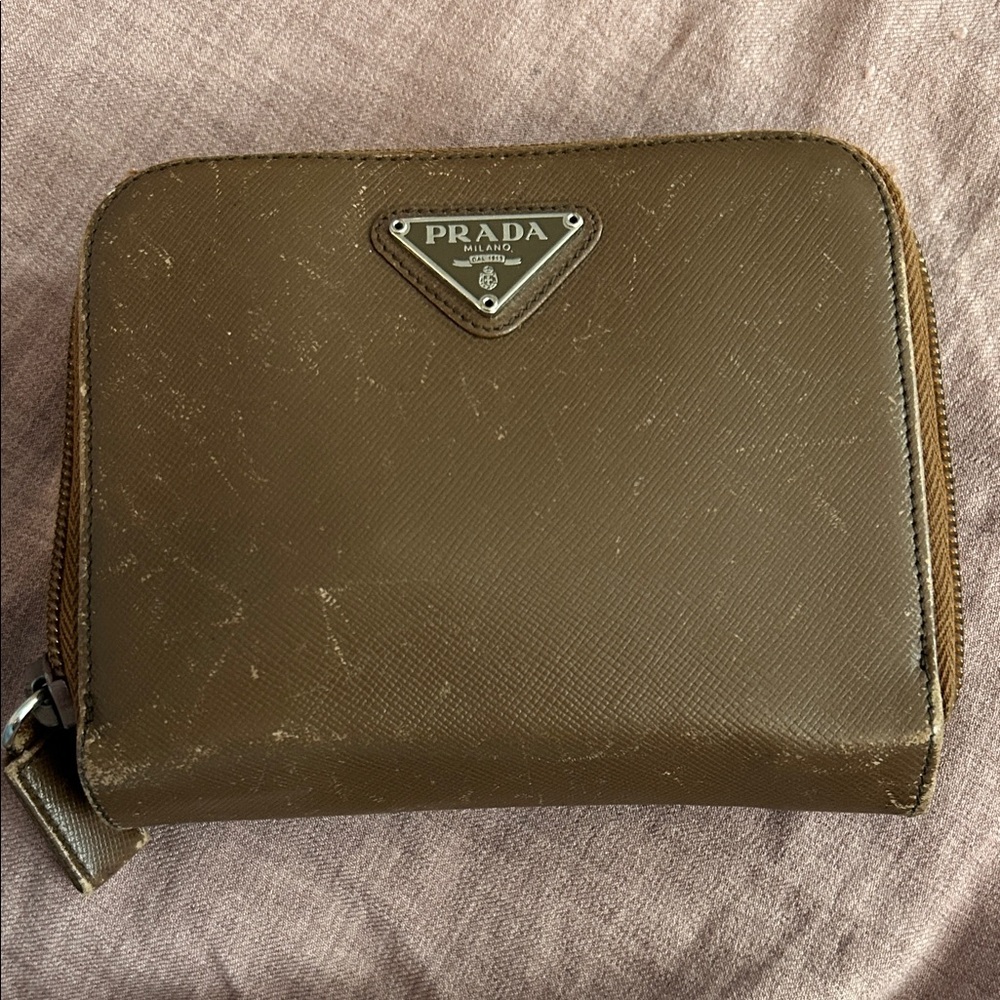 Prada Chocolate Brown Saffiano Zip-Around Wallet